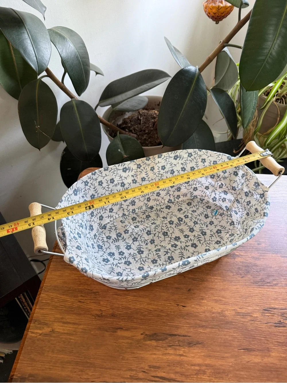 Decorative Blue Floral Lined Wire Basket - Home Accents
